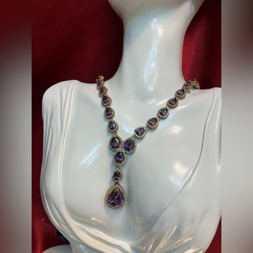 Lab Amethyst Diamond Teardrop Necklace
